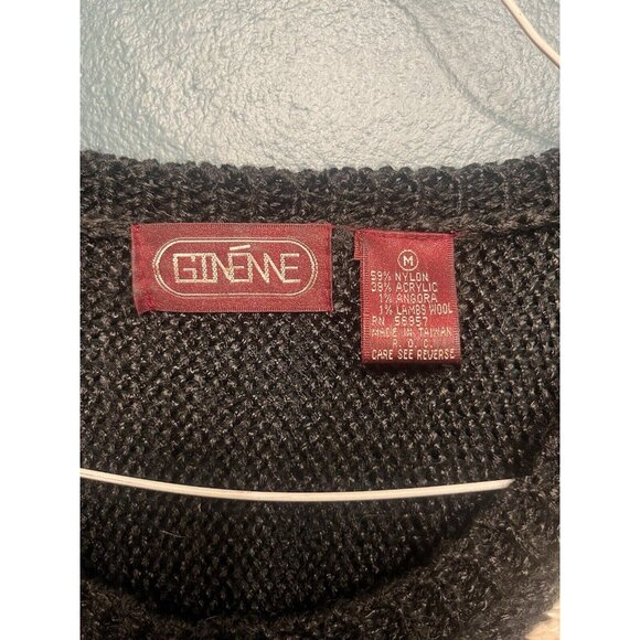 Vintage Ginenne Graphic Black And White Sweater 80's Sz. M Dolman sleeve - Picture 2 of 3